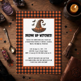 Invitación ¡Beban Brujas Sombrero de Bruja de Cuadros de Hall