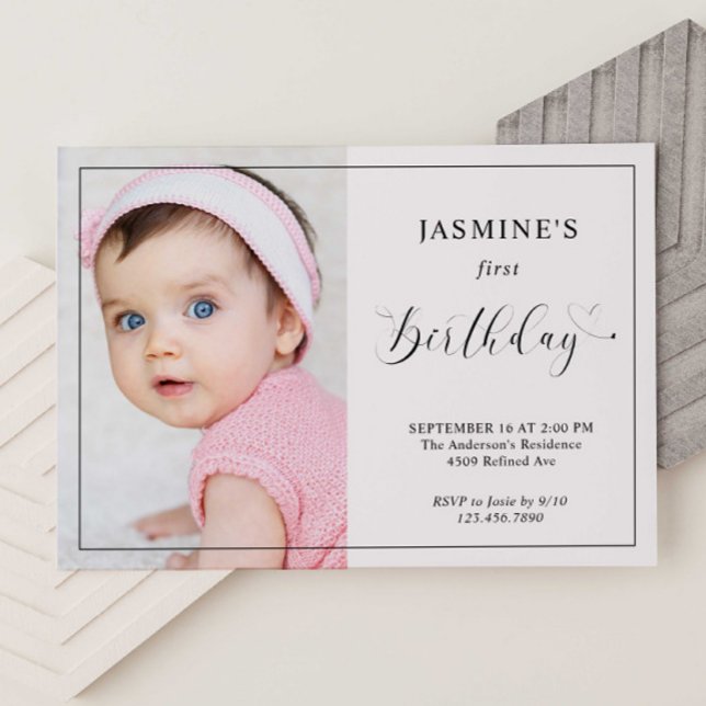 Invitación Bebé 1 cumpleaños elegante guión perpendicular fot (Subido por el creador)