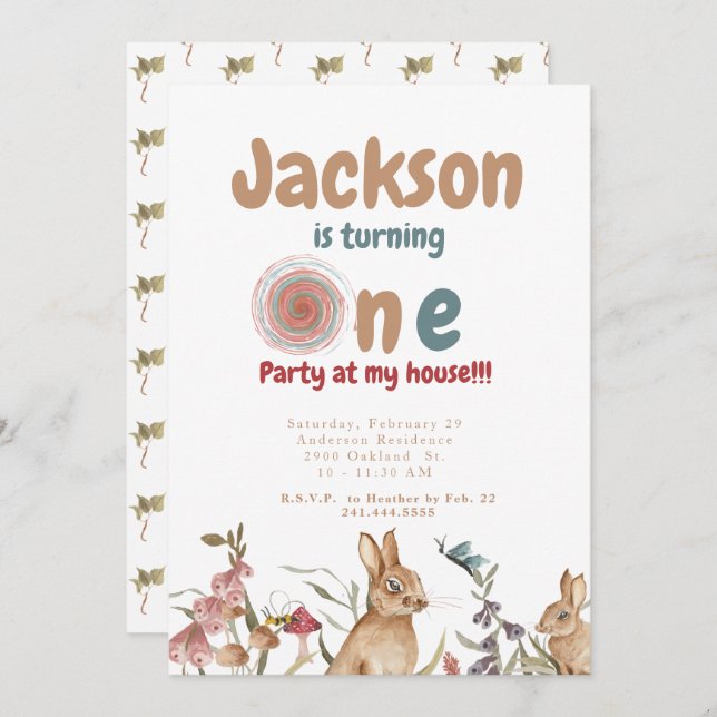 Invitación Bebé 1 Fiesta de cumpleaños II (Anverso / Reverso)