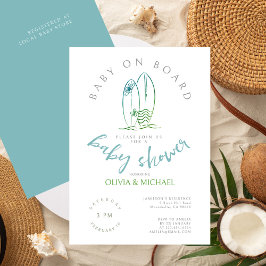 Invitación Bebé a bordo Acuarela Surfboard Baby Boy Shower