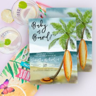 Invitación Bebé a bordo Aguarela surf playa baby shower