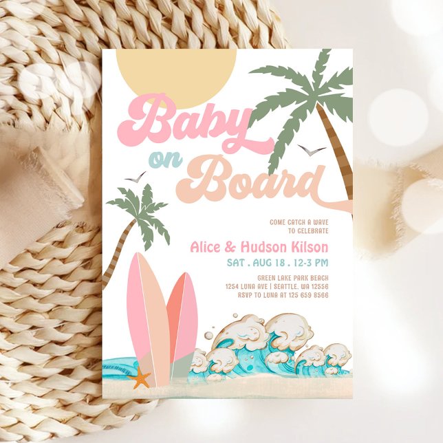 Invitación Bebé a bordo Baby Shower Sprinkle Surfing Shower (Subido por el creador)