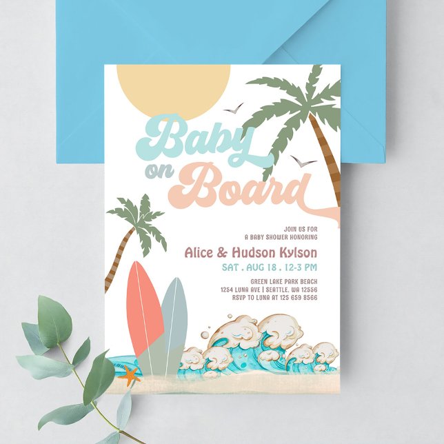 Invitación Bebé a bordo Baby Shower Sprinkle Surfing Shower (Subido por el creador)
