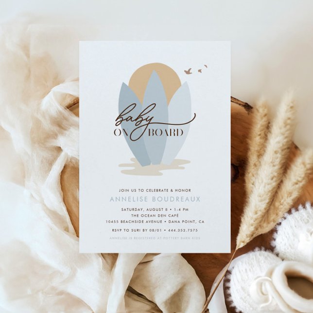 Invitación Bebé a bordo Boho Beach Surf Boy Baby Shower (Subido por el creador)