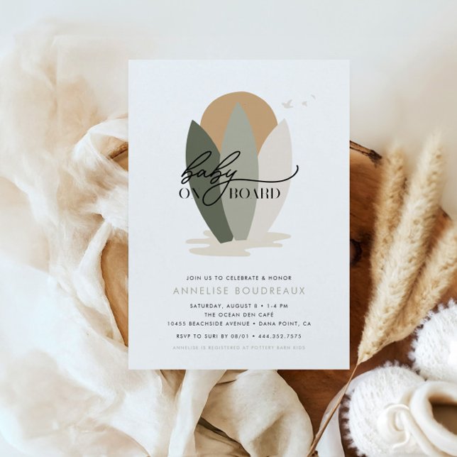 Invitación Bebé a bordo Boho Beach Surf Neutral Baby Shower (Subido por el creador)