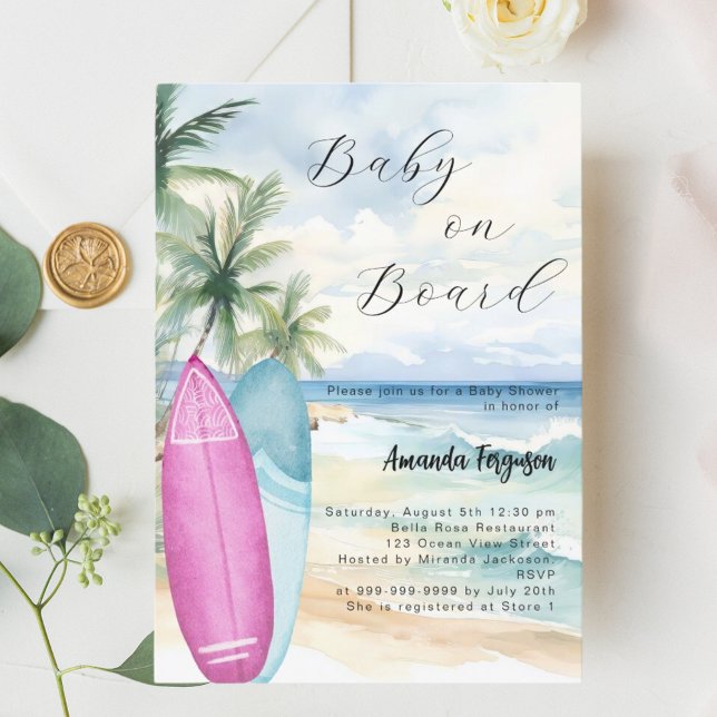 Invitación Bebé a bordo chica niños playa Baby Shower (Subido por el creador)