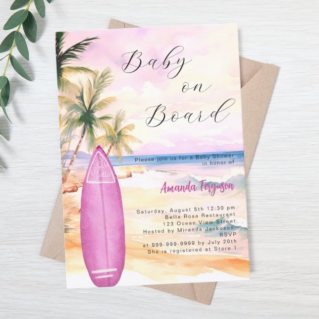 Invitación Bebé a bordo chica rosa Baby Shower (Subido por el creador)