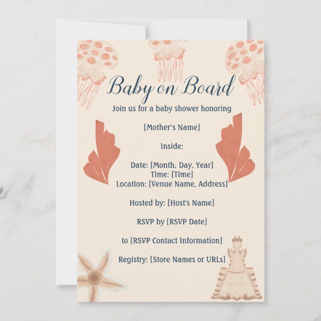 Invitación Bebé a bordo de Baby Shower costero (Anverso)