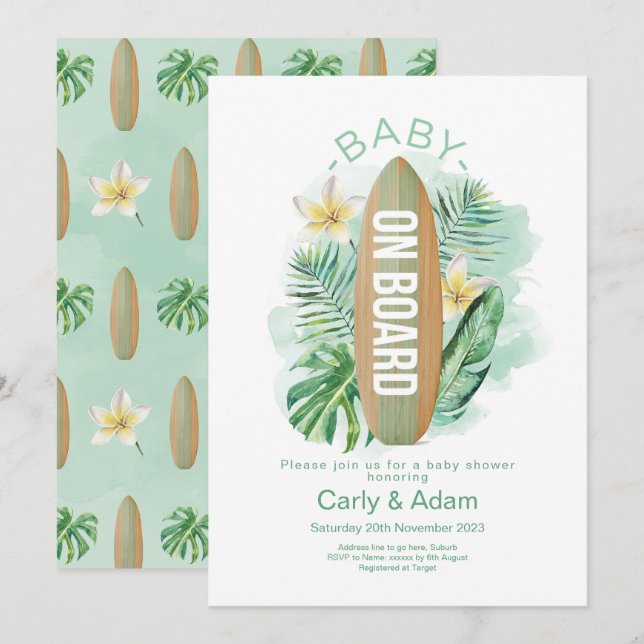 Invitación Bebé a bordo de la Palm Tropical Baby Shower (Anverso / Reverso)