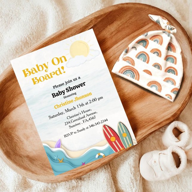 Invitación Bebé a bordo de la playa de surf (Subido por el creador)