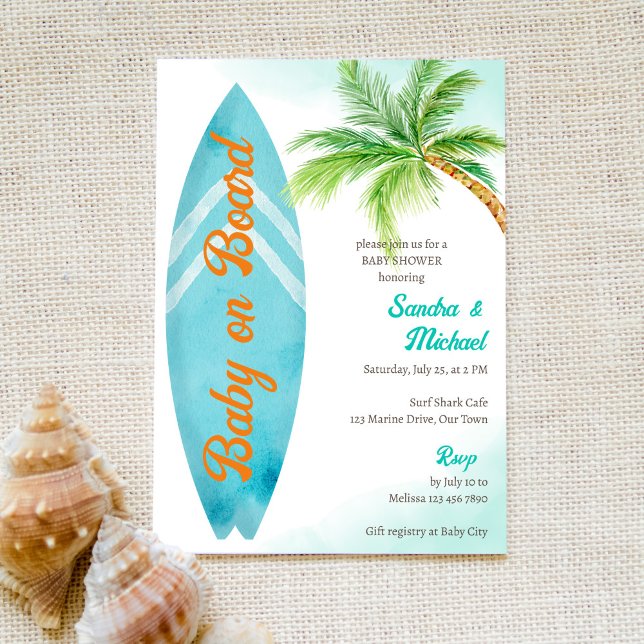 Invitación Bebé a bordo de la playa de surf tropical (Subido por el creador)