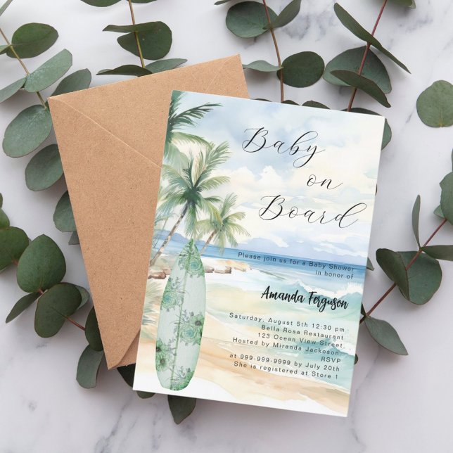 Invitación Bebé a bordo de la playa tropical Baby Shower (Subido por el creador)