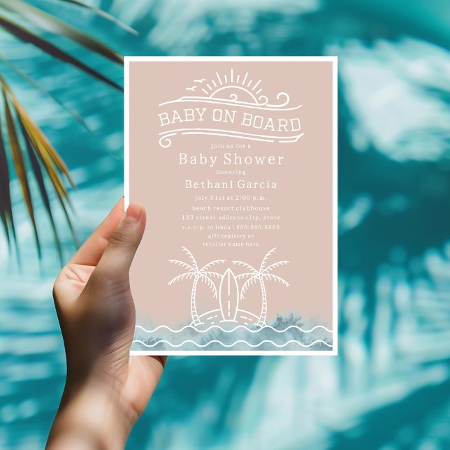 Invitación Bebé a bordo de las olas de surf Baby Shower rosa (Subido por el creador)