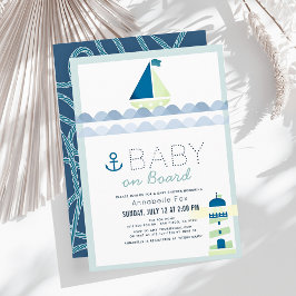 Invitación Bebé a bordo de Nautical Blue Boy Baby Shower