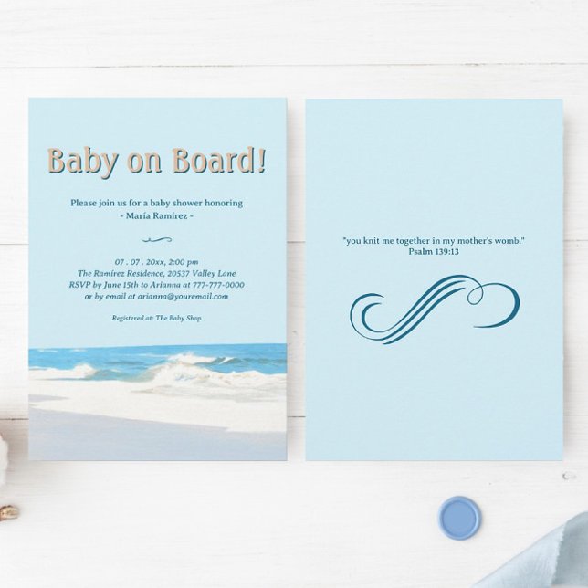 Invitación Bebé a bordo de Seascape Ocean Baby Shower (Baby on Board Seascape Baby Shower Invitation Psalm 139)