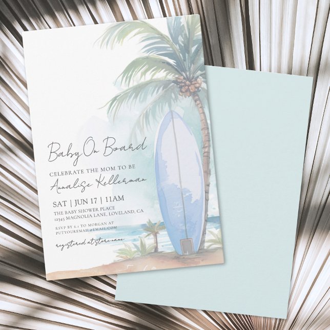 Invitación Bebé a bordo de Summer Beach Baby Shower (Baby On Board Summer Beach Baby Shower Invitation)