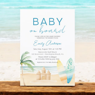 Invitación Bebé a bordo de Surfboard Beach Baby Shower