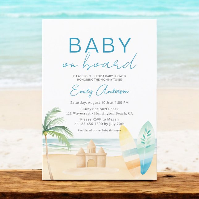Invitación Bebé a bordo de Surfboard Beach Baby Shower (Subido por el creador)