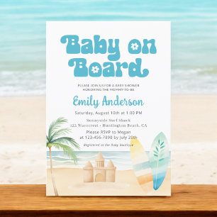 Invitación Bebé a bordo de Surfboard Beach Baby Shower