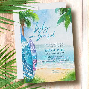 Invitación Bebé a bordo de una tabla de surf en la playa del 
