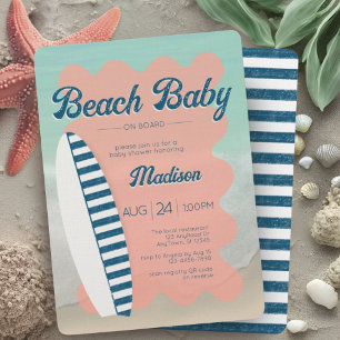 Invitación Bebé a bordo del Baby Shower de Stripe Beach
