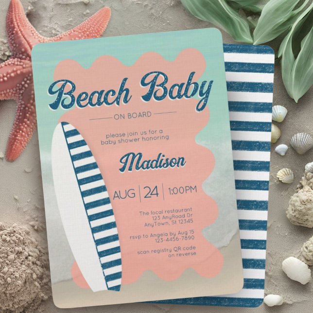 Invitación Bebé a bordo del Baby Shower de Stripe Beach (Subido por el creador)