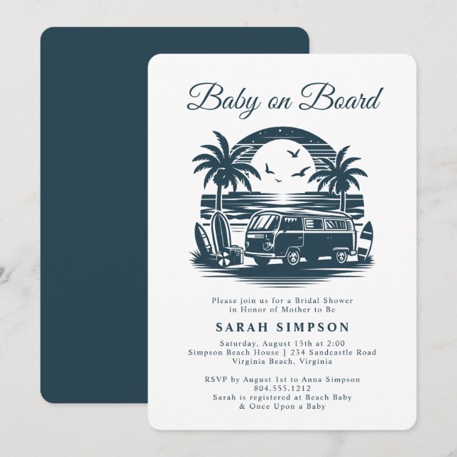 Invitación Bebé a bordo del Baby Shower tropical retro (Anverso / Reverso)