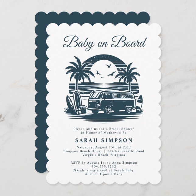 Invitación Bebé a bordo del Baby Shower tropical retro (Anverso / Reverso)