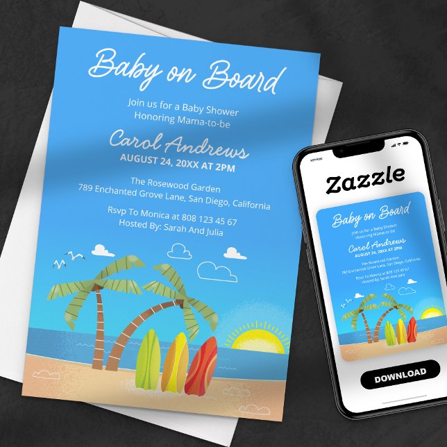 Invitación Bebé a bordo del Blue Tropical Beach Baby Shower (Subido por el creador)