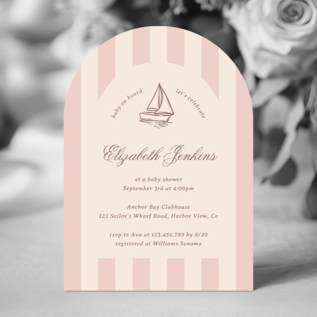 Invitación Bebé a bordo Elegante barco de vela rosa Baby Show (Subido por el creador)