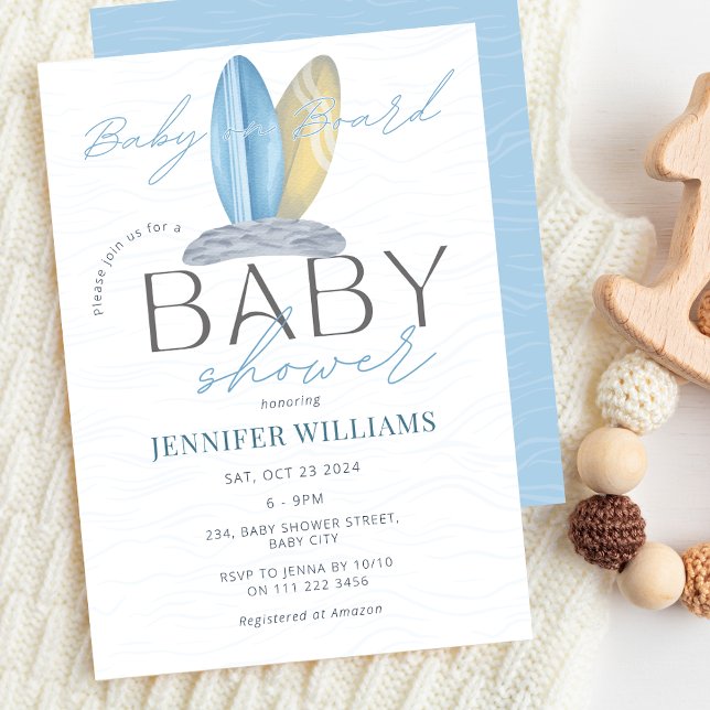 Invitación Bebé a bordo en el Ocean Sea Baby Shower (Baby on Board Surf Ocean Sea Baby Shower Invitation)