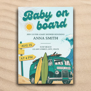 Invitación Bebé a bordo en Surf Beach Baby Shower