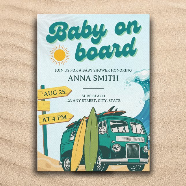 Invitación Bebé a bordo en Surf Beach Baby Shower (Subido por el creador)