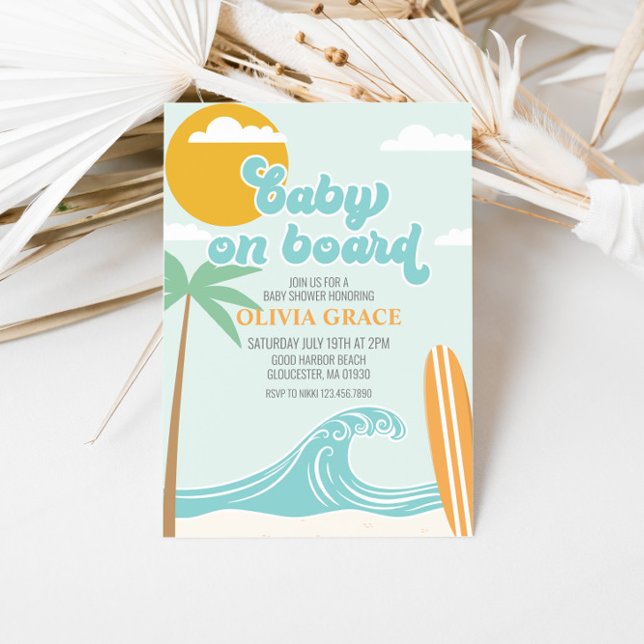 Invitación Bebé a bordo Fiesta de Bebé en la Playa de Surf (Subido por el creador)