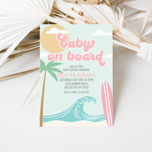 Invitación Bebé a bordo Fiesta de Bebé Playa de Surf Rosa