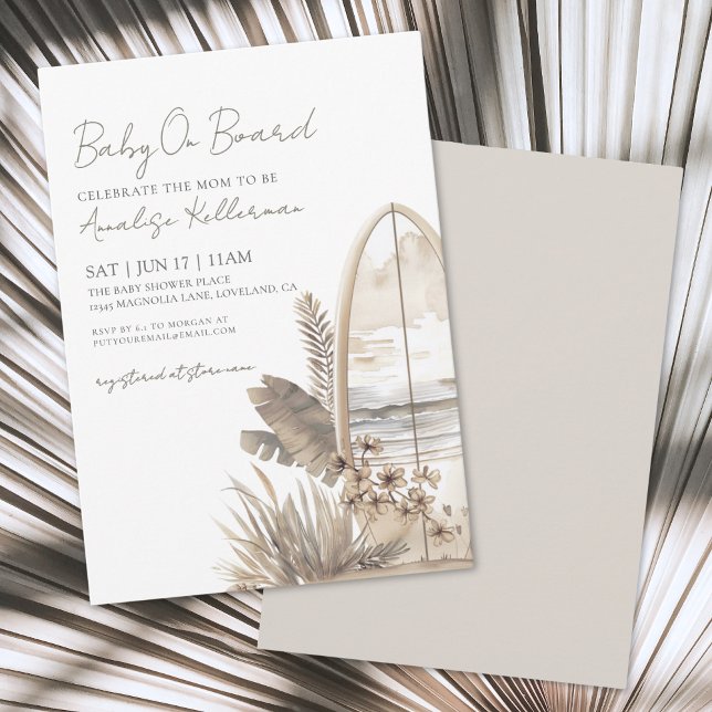 Invitación Bebé a Bordo Fiesta de Bebé Verano Boho Playa (Baby On Board Summer Boho Beach Baby Shower Invitation)