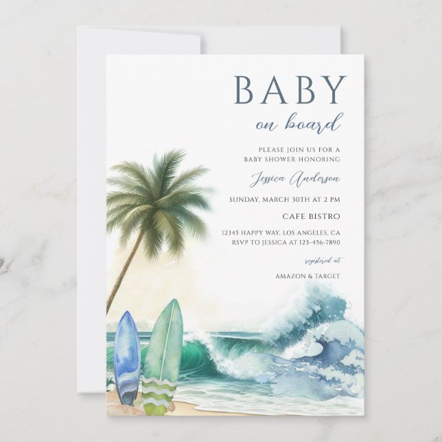 Invitación Bebé a Bordo Fiesta de Bebé Verano Playa (Anverso)
