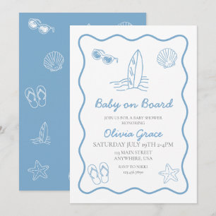 Invitación Bebé a bordo garabato tabla de surf Playa Shower d