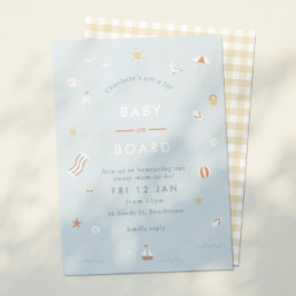 Invitación "Bebé a bordo" Gingham Beach Tema Baby Shower