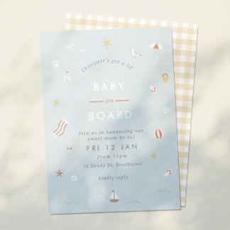 Invitación "Bebé a bordo" Gingham Beach Tema Baby Shower