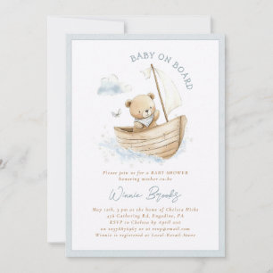 Invitación Bebé a Bordo Osito Marinero Baby Shower