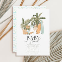 Bebé a bordo Palm Tree Surfboard Baby Shower