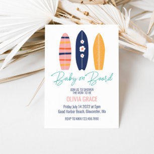 Invitación Bebé a bordo Pink Surfboard Baby Shower