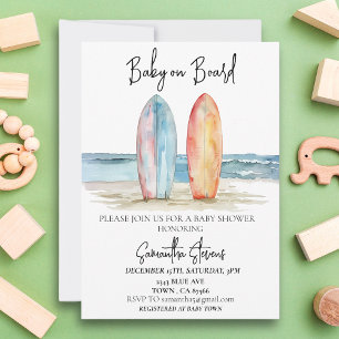 Invitación Bebé a bordo playa de surf tropical