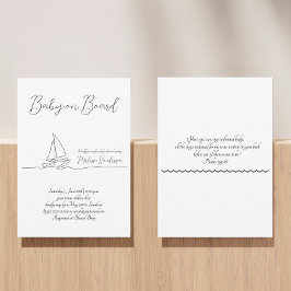 Invitación Bebé a bordo Playa Minimalista Negra y Blanco