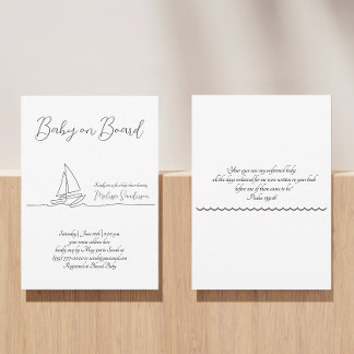 Invitación Bebé a bordo Playa Minimalista Negra y Blanco