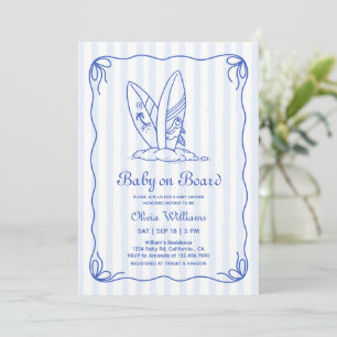 Invitación Bebé a bordo, rayas de surfboard lazo Baby Shower