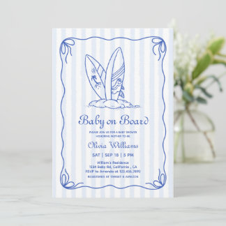 Invitación Bebé a bordo, rayas de surfboard lazo Baby Shower 