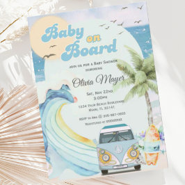 Invitación Bebé a bordo Retro Surfing Beach Baby Shower