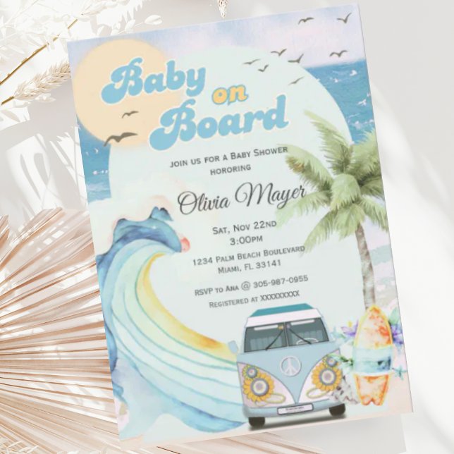 Invitación Bebé a bordo Retro Surfing Beach Baby Shower (Subido por el creador)